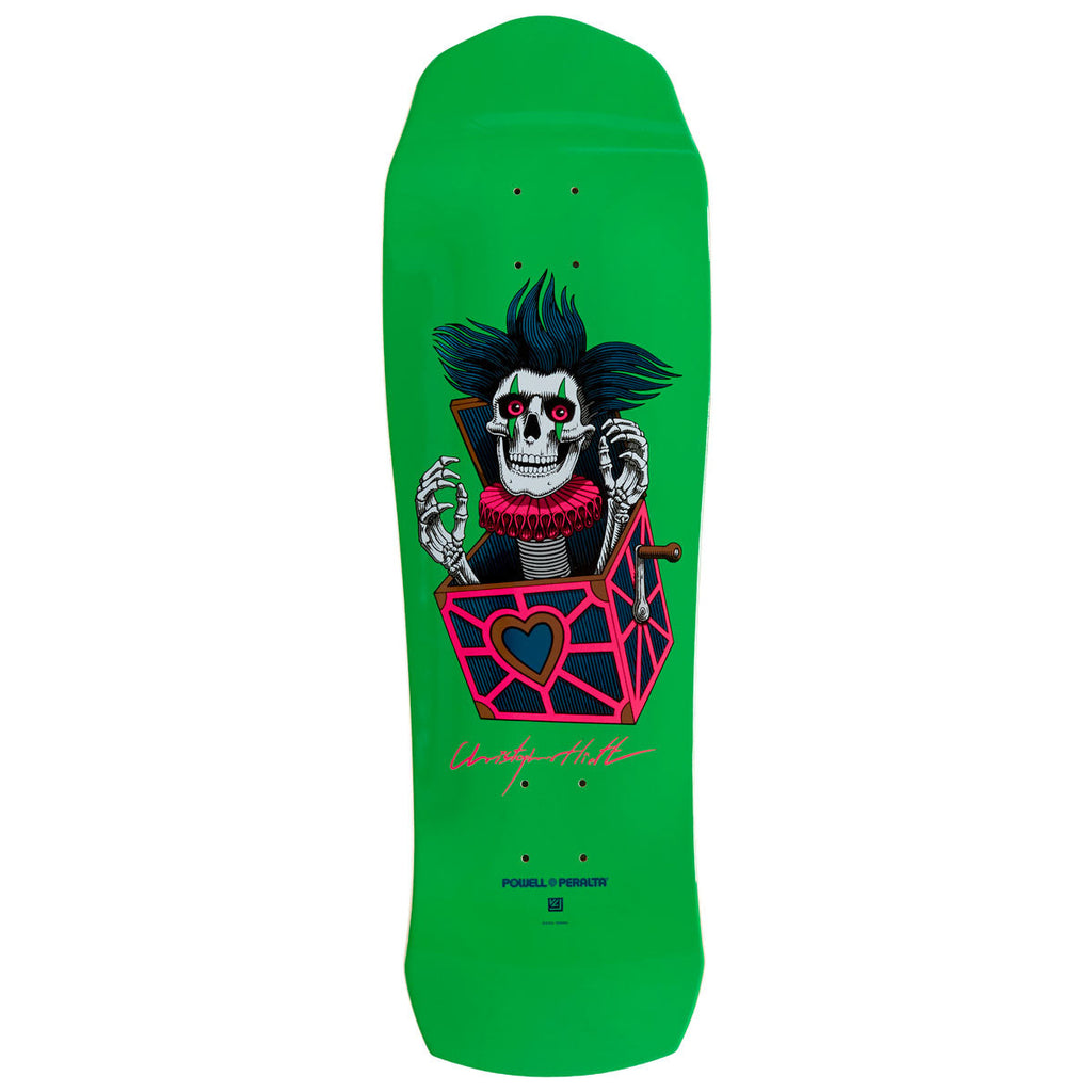 Powell-Peralta Chris Hiett Skull Skateboard Deck - Neon Green/Blue Foil - 9.50"
